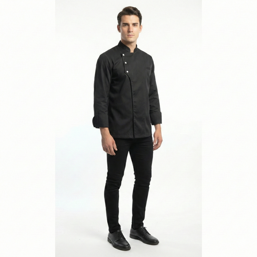 Chef Coat – All Black (Style 2) - Left Sleeve