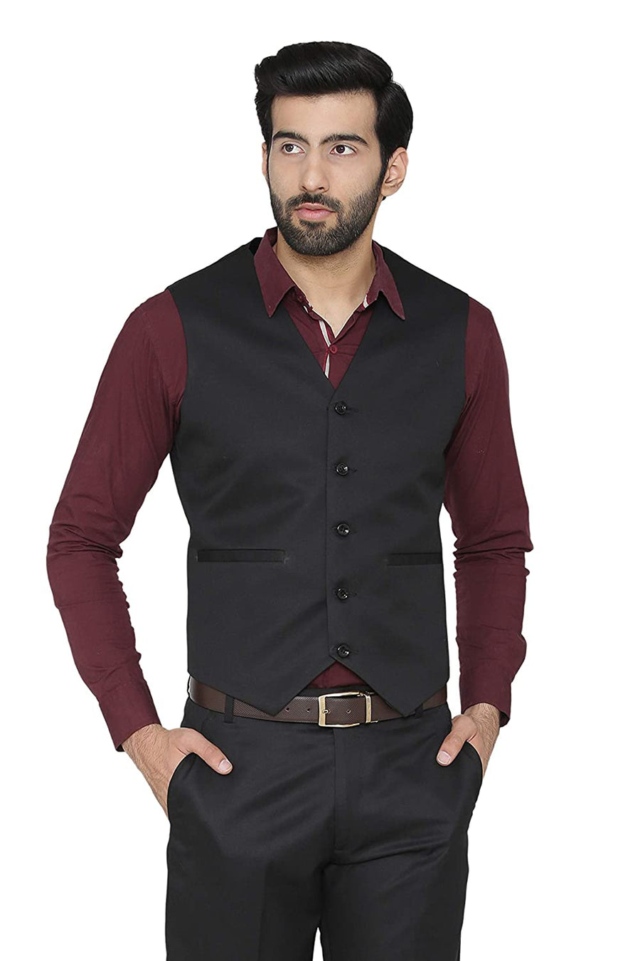 Men's Slim Fit TR Waistcoat – Black - Left Sleeve