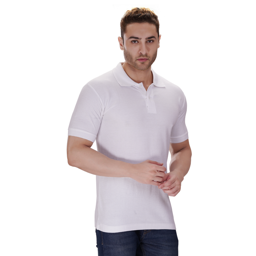 Cotton Polo T-Shirt – White - Right Sleeve