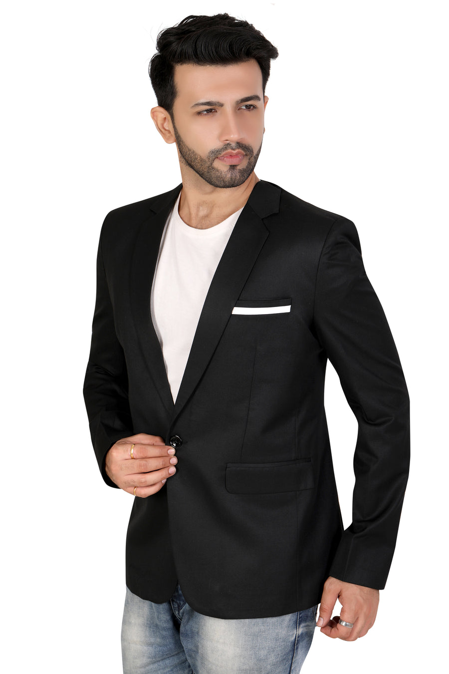 Men's Slim Fit TR Blazer – Metal Black - Left Sleeve