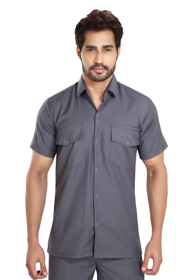 Industrial Worker Uniform – Grey, Half Sleeve – shirt close-up
