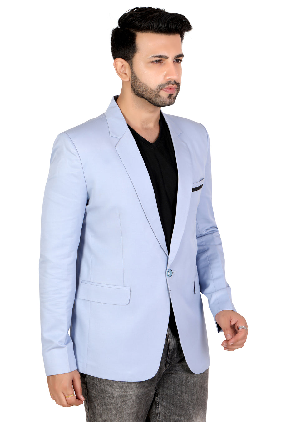 Men's Slim Fit TR Blazer – Cloudy Blue - Right Sleeve