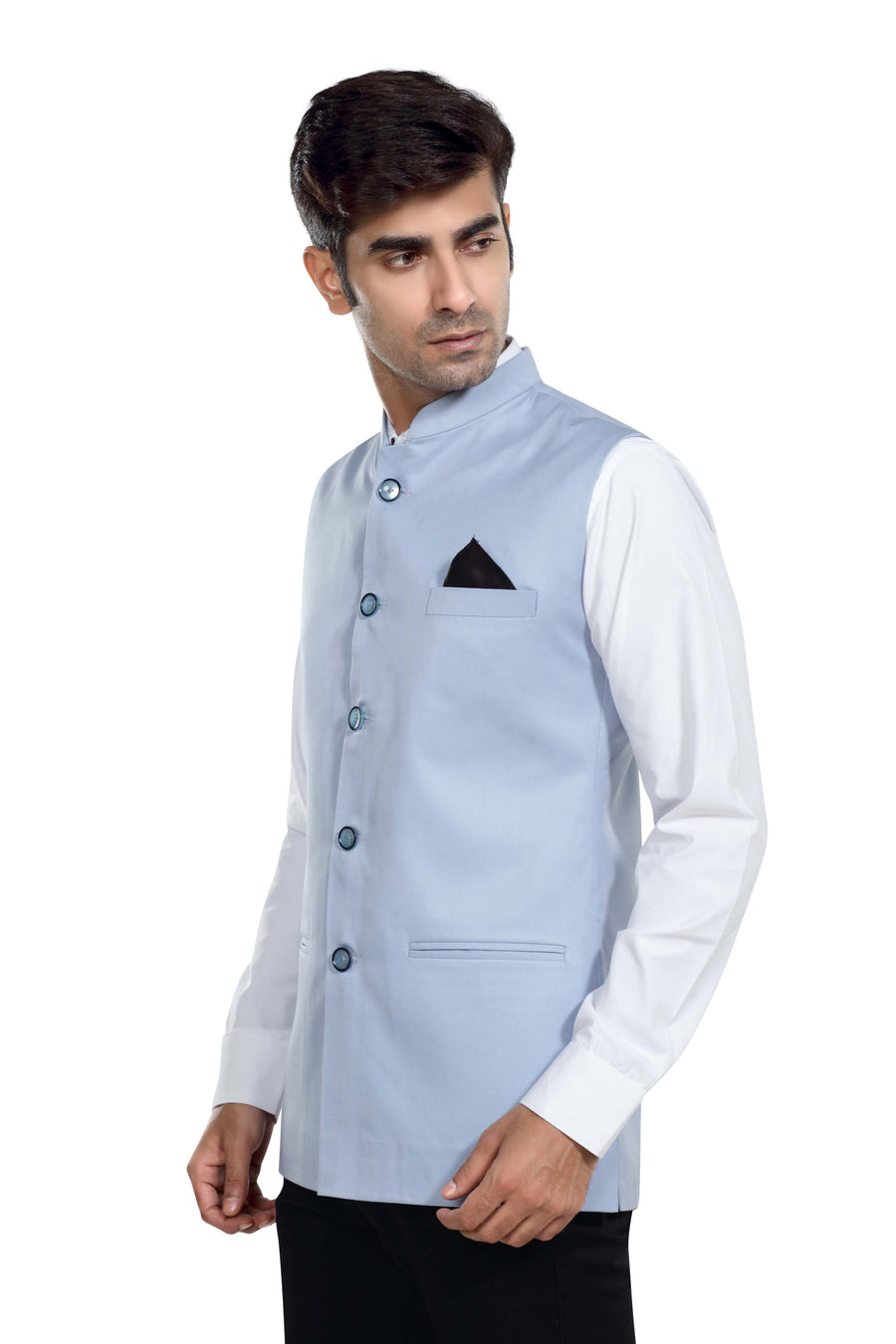 Men's TR Nehru Jacket – Cloudy Blue - Left Sleeve