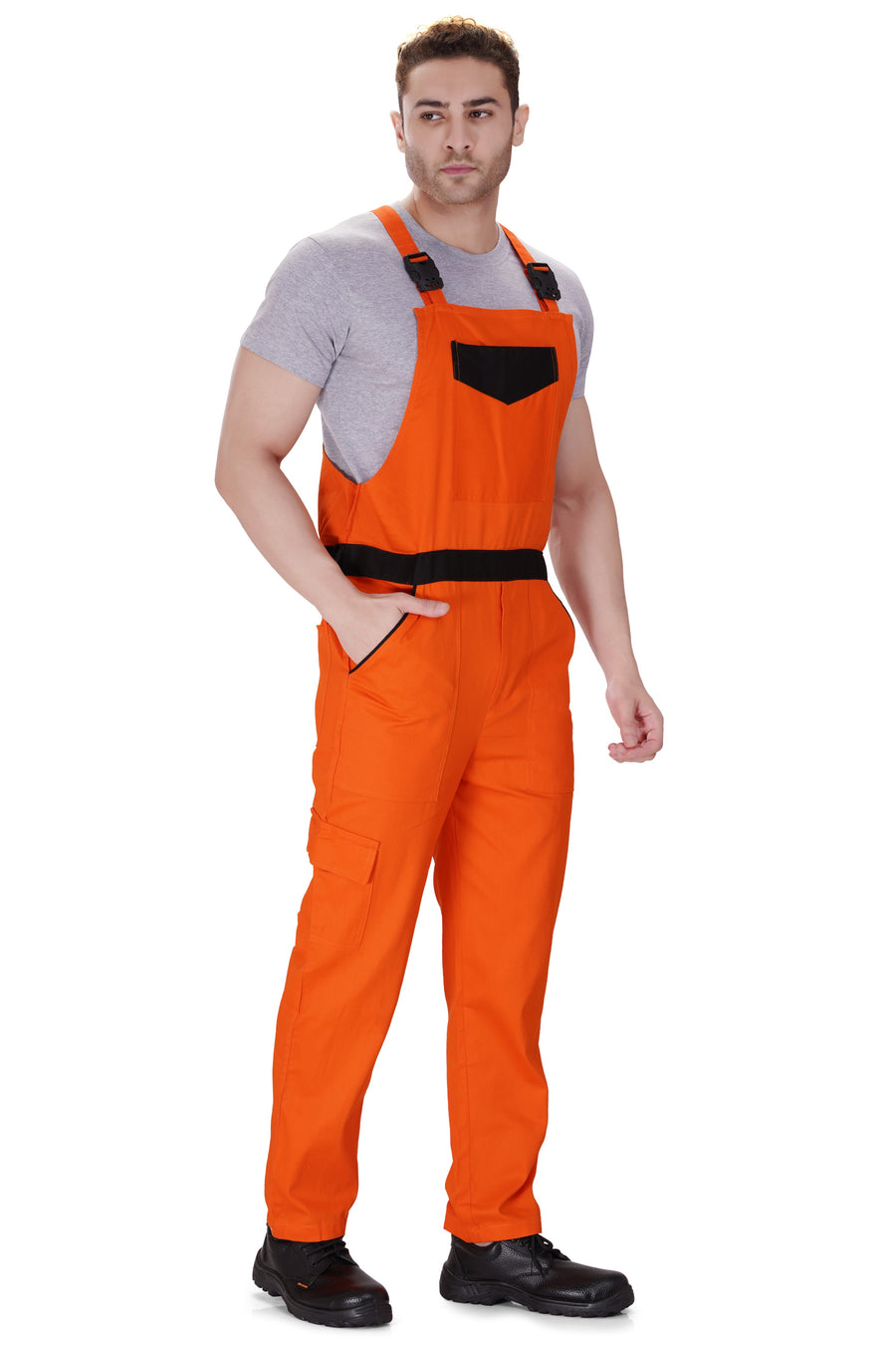 Industrial Dungaree Bib Overall – Orange - Right Sleeve