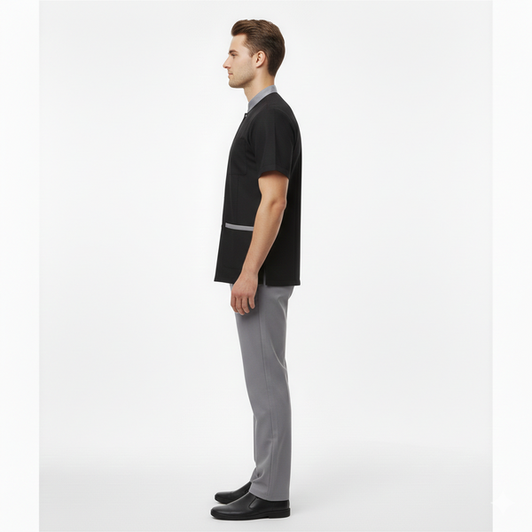 Half Sleeve Waiter Uniform – Black & Grey – view 2