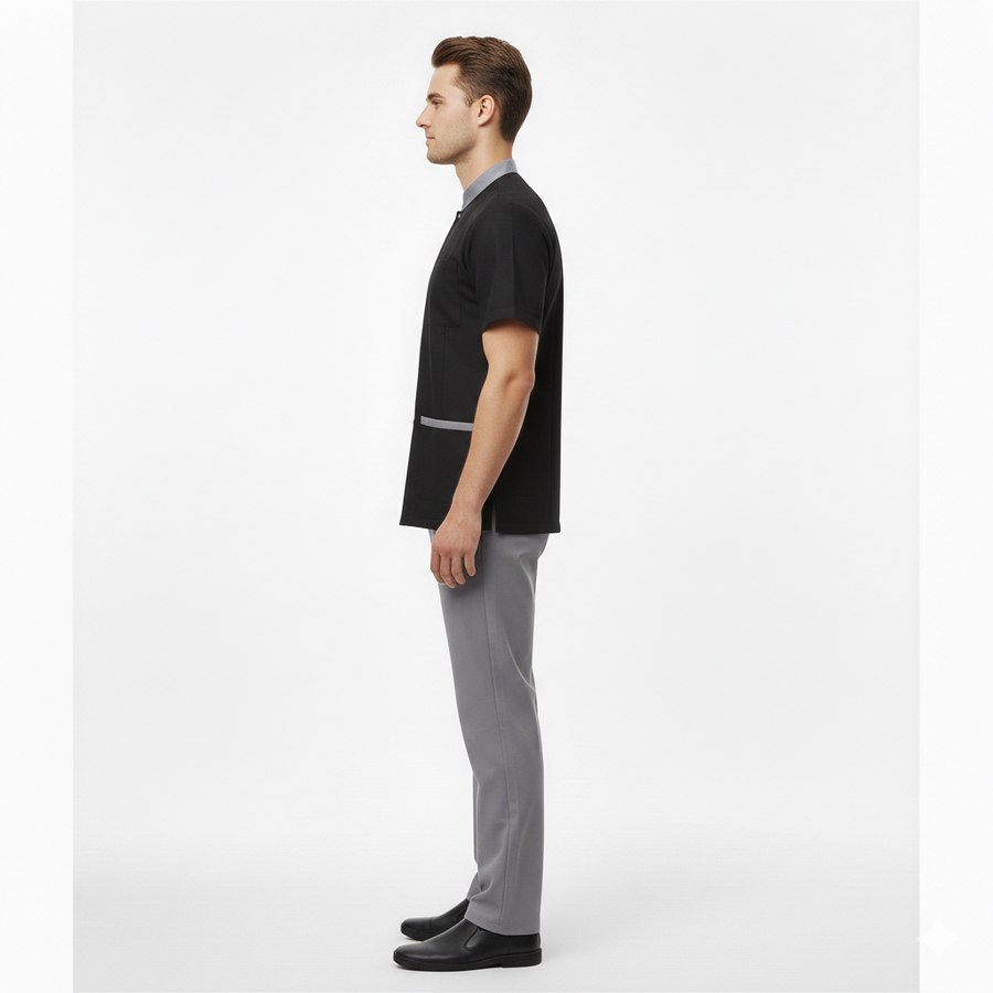 Half Sleeve Waiter Uniform – Black & Grey - Back