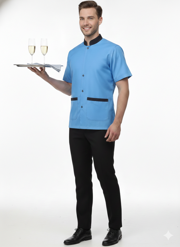 Half Sleeve Waiter Uniform – Sky Blue & Black – view 2