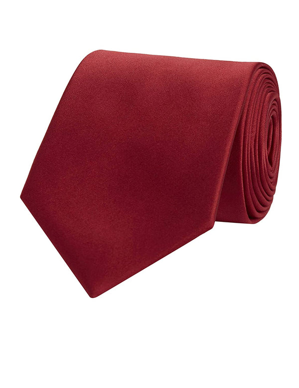 Solid Satin Formal Tie – Red – rolled side view