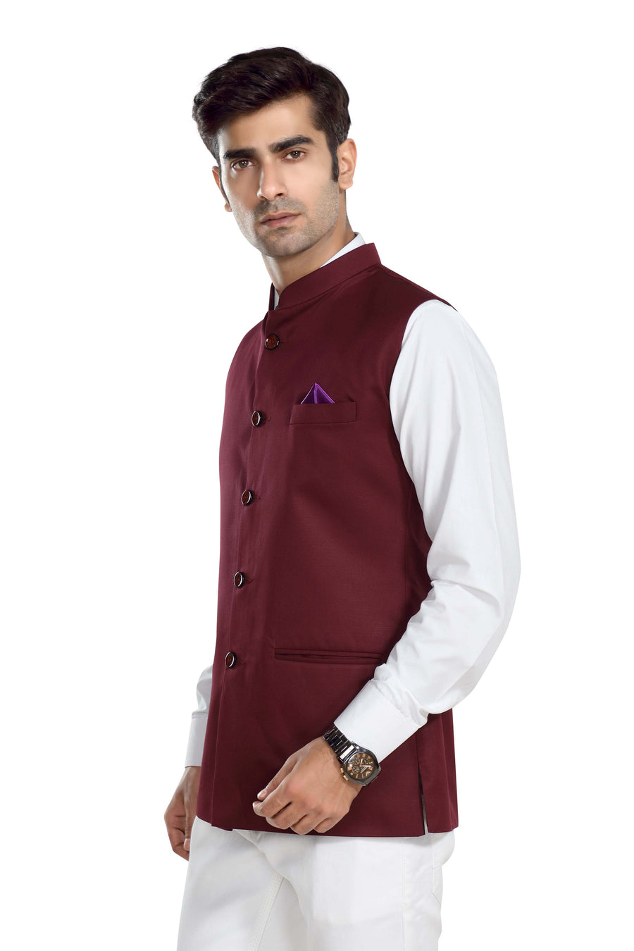 Men's TR Nehru Jacket – Dark Maroon - Right Sleeve