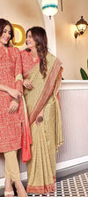 Beige uniform saree with blouse piece - D.No 6003