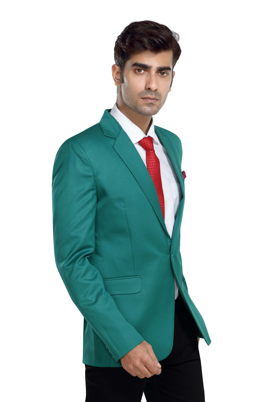 Men's Slim Fit TR Blazer – Sea Green - Right Sleeve