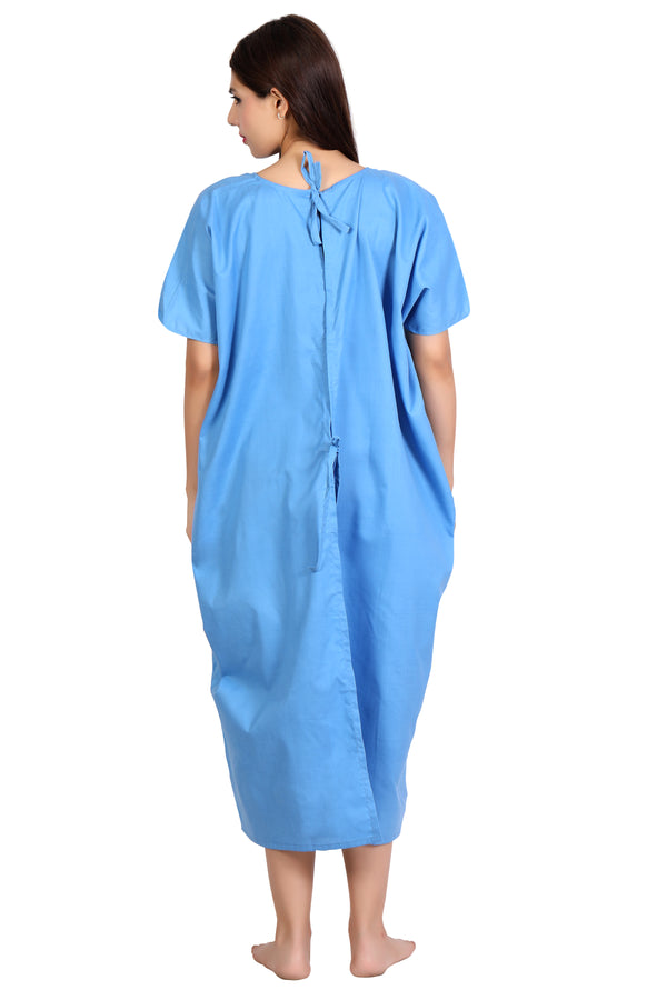 Women's sky blue patient gown – back ties