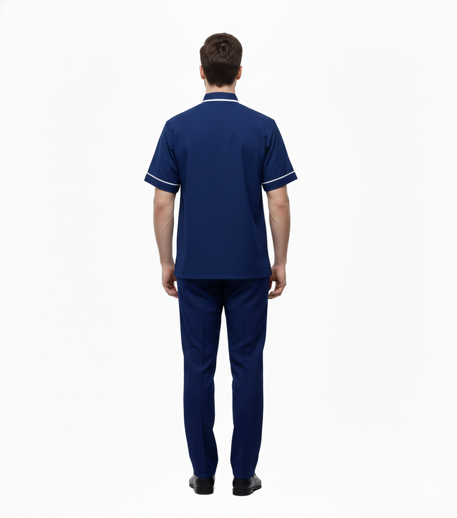 Half Sleeve Waiter Uniform – Navy Blue & White - Left Sleeve