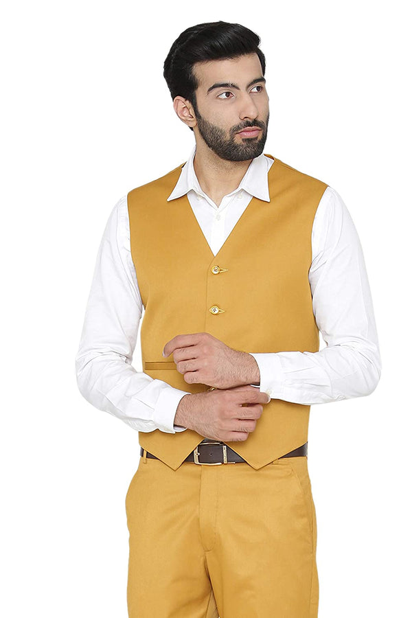 Men's mustard yellow slim fit TR waistcoat – view 2