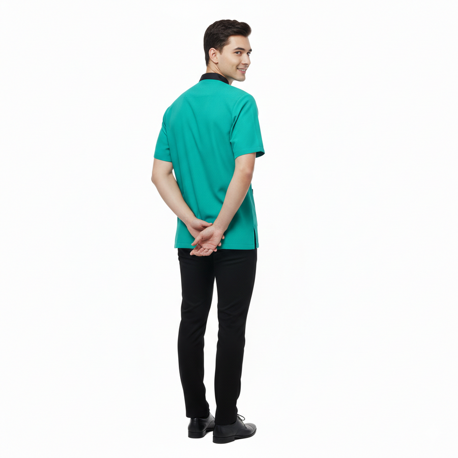 Half Sleeve Waiter Uniform – Teal Green & Black - Right Sleeve