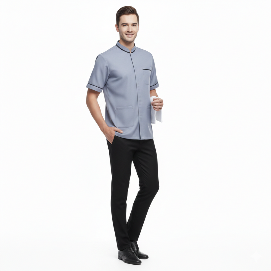 Half Sleeve Waiter Uniform – Steel Grey & Black - Back