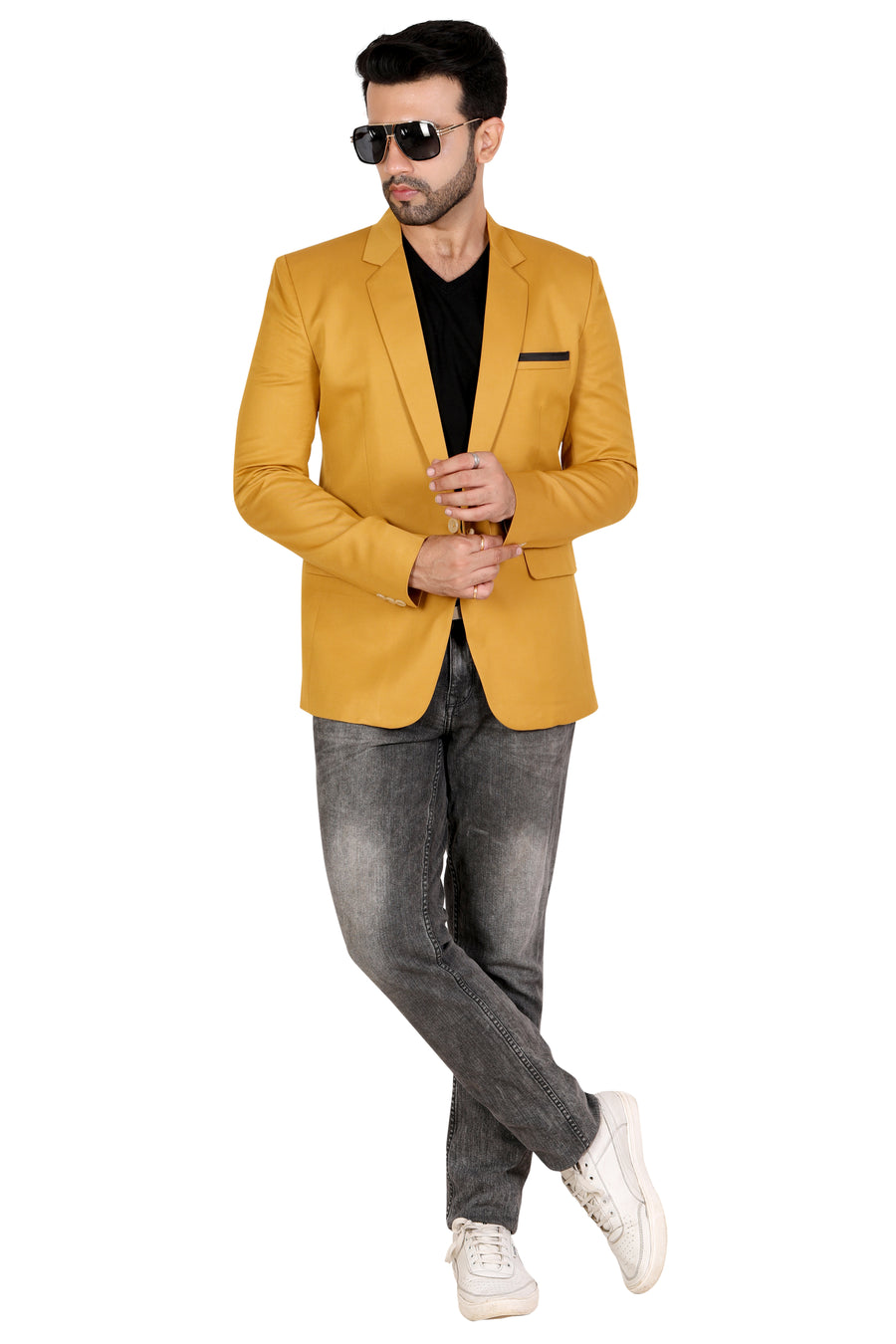 Men's Slim Fit TR Blazer – Mustard Yellow - Front