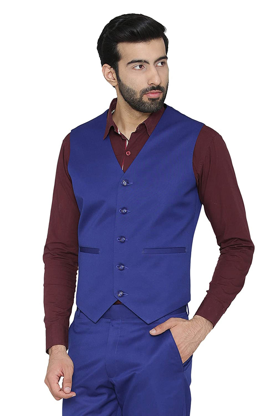 Men's Slim Fit TR Waistcoat – Royal Blue - Back