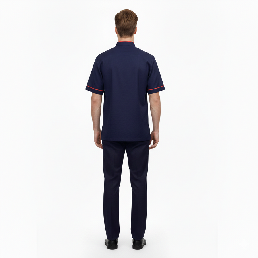 Half Sleeve Waiter Uniform – Navy Blue & Red - Right Sleeve