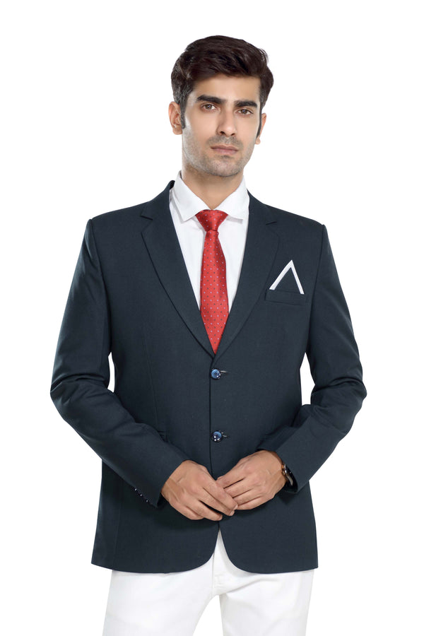 Men's metal blue slim fit formal blazer – view 2