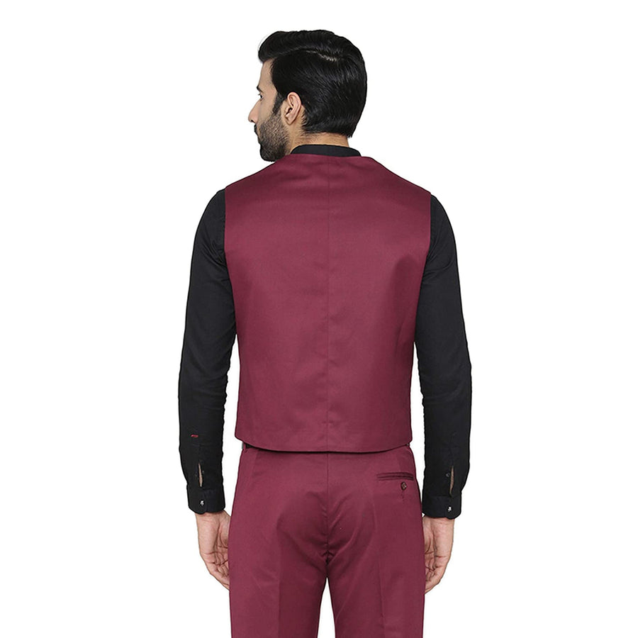 Men's Slim Fit TR Waistcoat – Wine Maroon - Right Sleeve