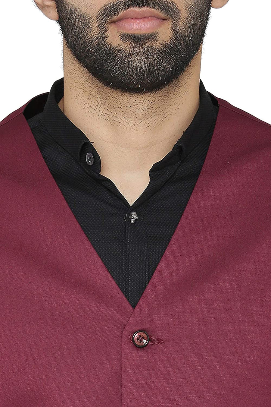 Men's Slim Fit TR Waistcoat – Wine Maroon - Front