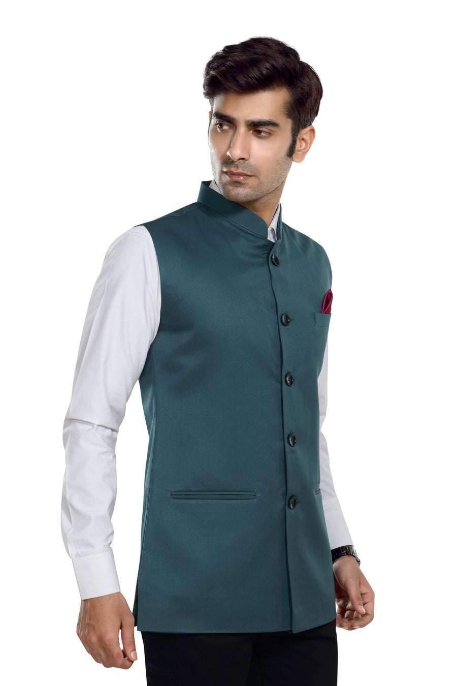 Men's TR Nehru Jacket – Bottle Green - Right Sleeve