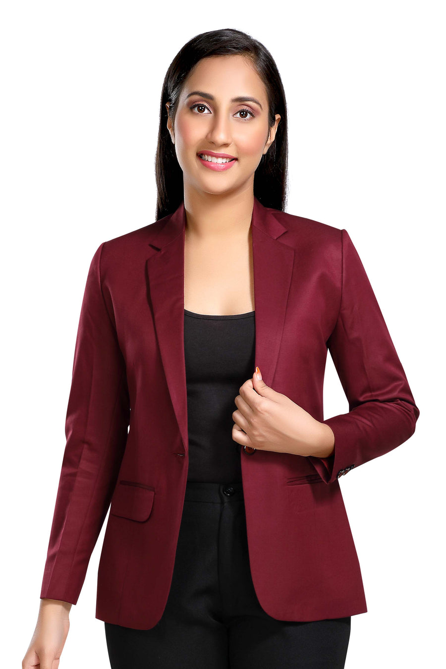 Women's Slim Fit TR Blazer – Dark Maroon - Right Sleeve
