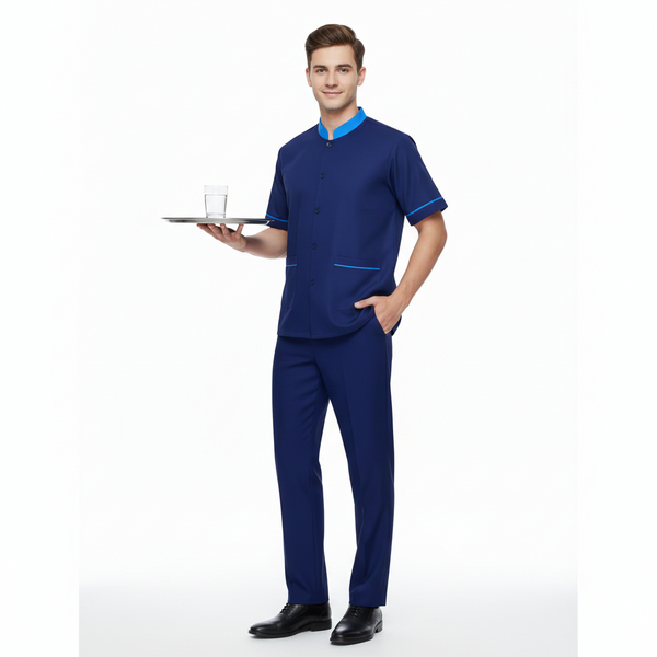 Half Sleeve Waiter Uniform – Navy Blue & Sky Blue – view 2