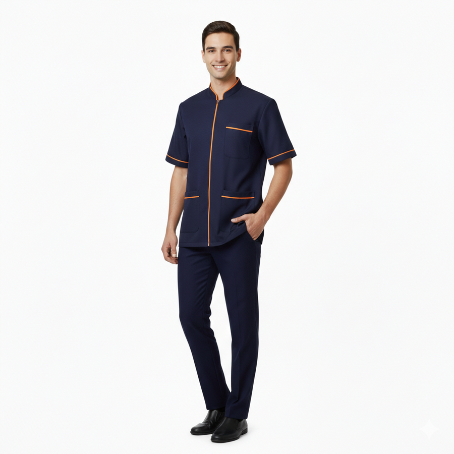 Half Sleeve Waiter Uniform – Navy Blue & Orange - Left Sleeve