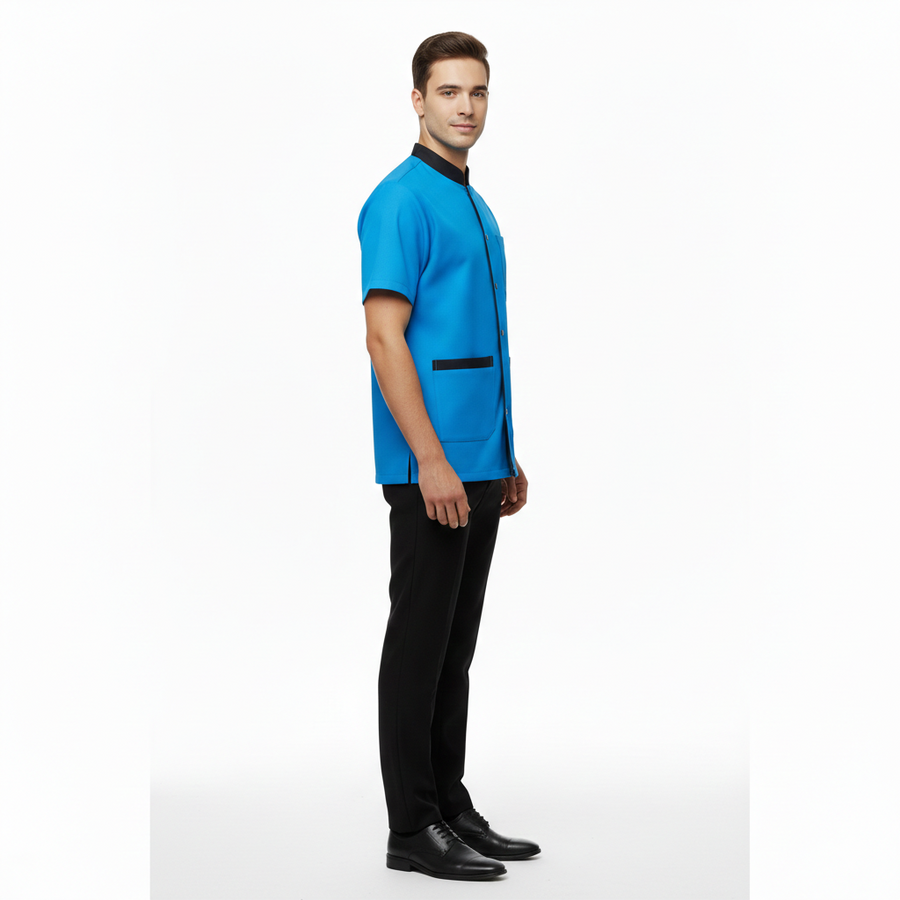 Half Sleeve Waiter Uniform – Azure Blue & Black - Left Sleeve
