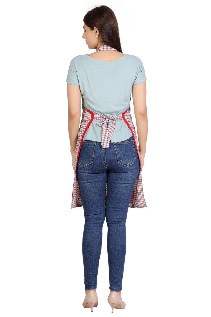 Full Kitchen Apron – Red Checks - Right Sleeve