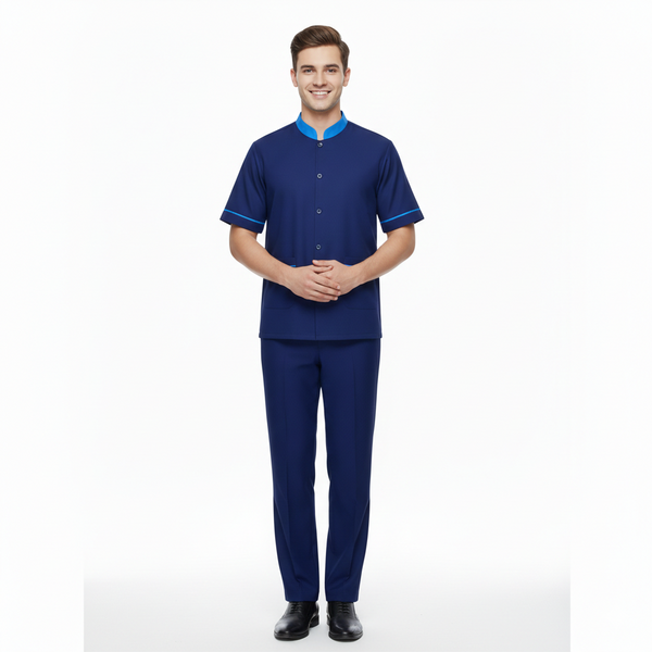 Half Sleeve Waiter Uniform – Navy Blue & Sky Blue – view 1