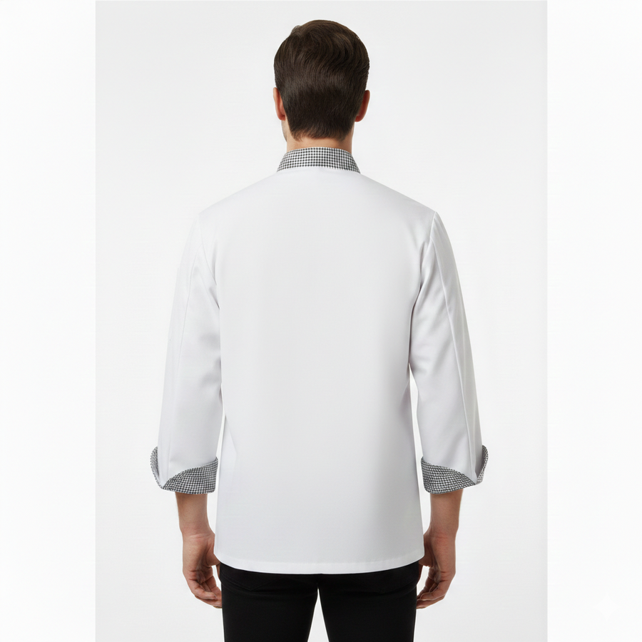 Chef Coat – White & Black Checks - Left Sleeve