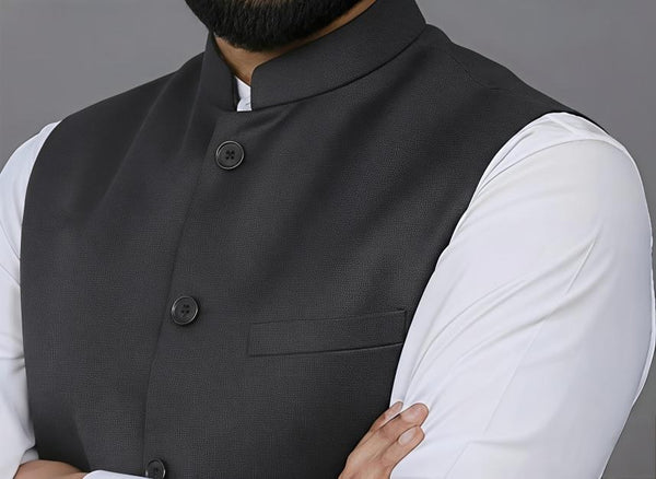 Magcool men's Grey Modi jacket – collar and button detail