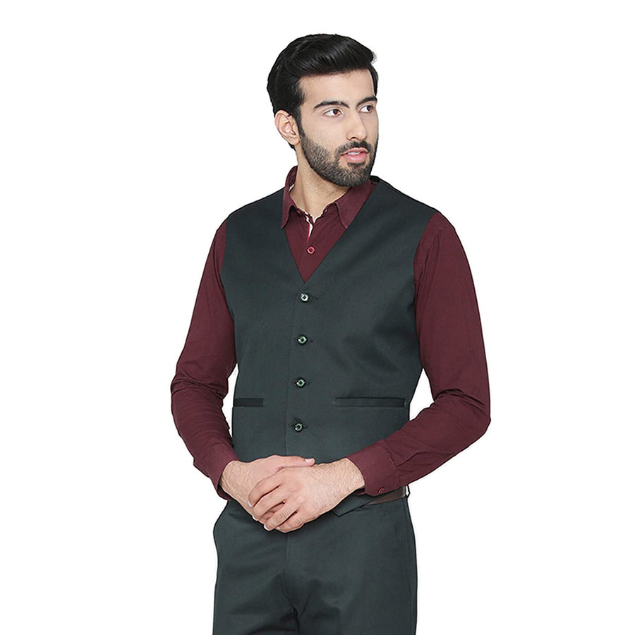 Men's Slim Fit TR Waistcoat – Dark Green - Front