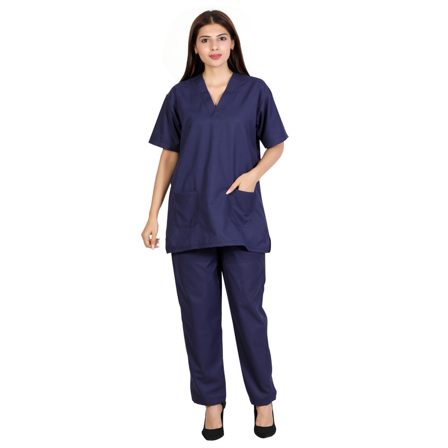 Women's Classic Scrub Suit – Navy Blue - Front
