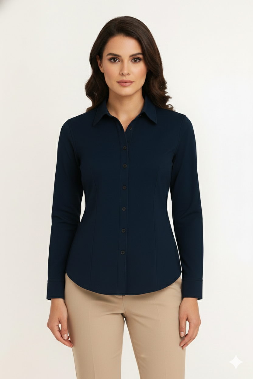 Women's Lycra Formal Shirt – Navy Blue - Right Sleeve