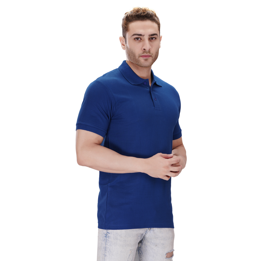 Cotton Polo T-Shirt – Royal Blue - Left Sleeve