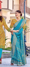 Teal uniform saree with blouse piece - D.No 6002