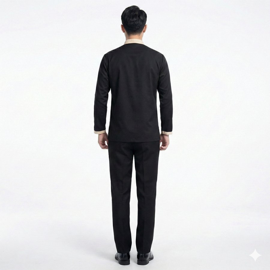Full Sleeve Waiter Uniform – Black & Cream (Style 2) - Back