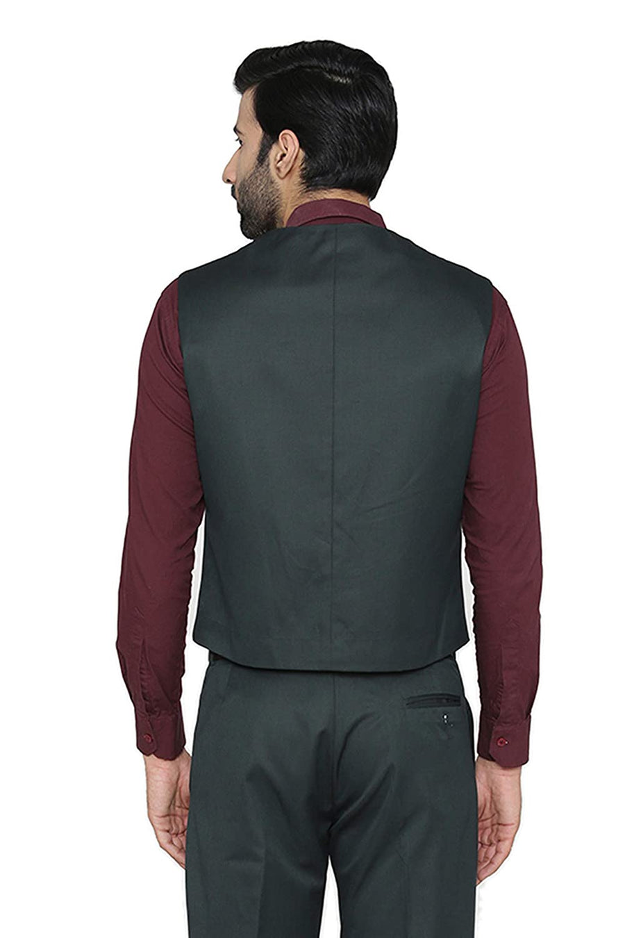 Men's Slim Fit TR Waistcoat – Dark Green - Right Sleeve
