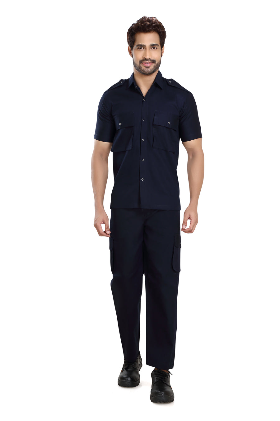 Industrial Worker Uniform – Navy Blue, Half Sleeve - Front