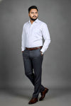 Man wearing white fil-a-fil formal shirt, Mafatlal Trendz TSFF01