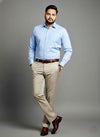 Surf blue men's anti-stain shirt, side pose