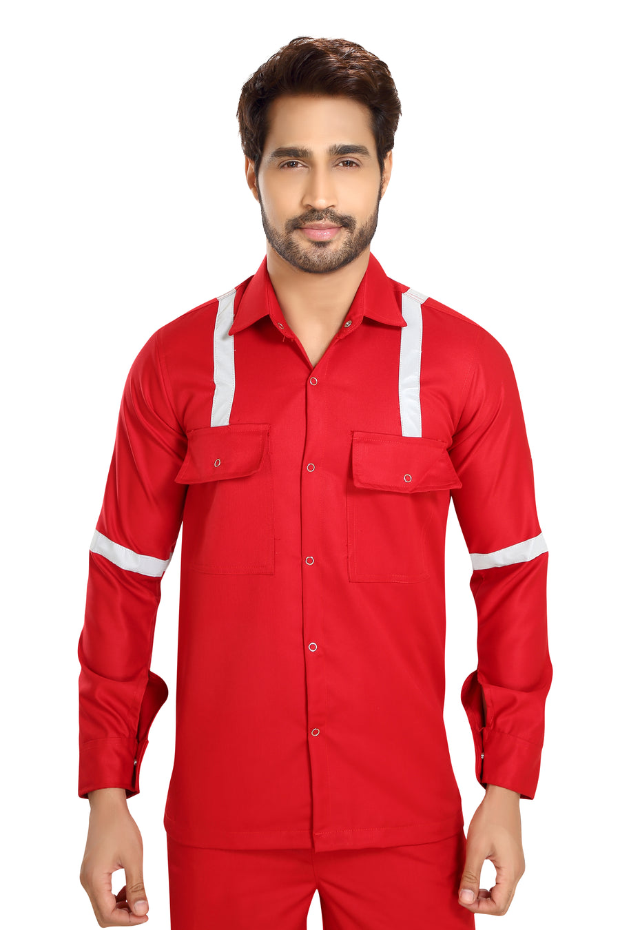 Boiler Pant Shirt Set – Red, Grey Reflective Tape - Back