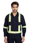 Boiler Pant Shirt Set – Navy Blue, Green Reflective Tape – shirt close-up