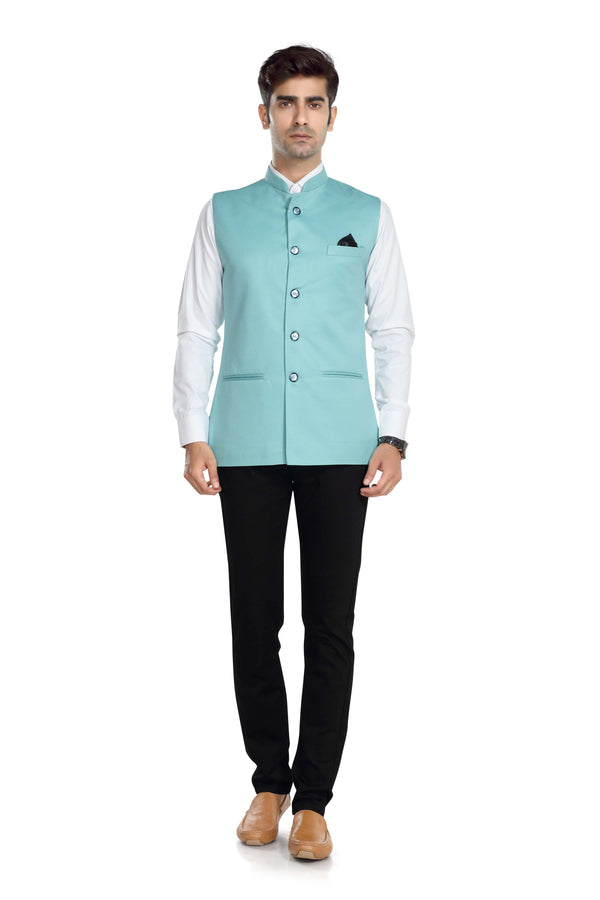 Men's Dark Aqua TR Nehru jacket – view 1