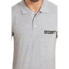 Grey melange security polo T-shirt – close-up of collar and chest print