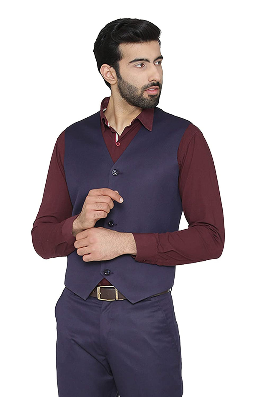 Men's Slim Fit TR Waistcoat – Navy Blue - Left Sleeve